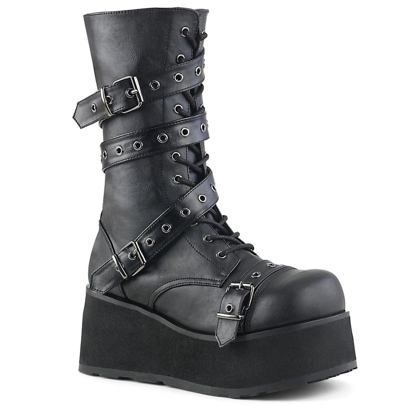 Demonia TRASHVILLE-205 Mid-Calf Boot (Black Vegan Leather)
