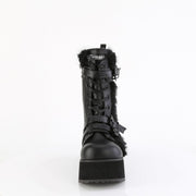 Demonia TRASHVILLE-218 Mid-Calf Boot (Black Vegan Leather-Faux Fur)