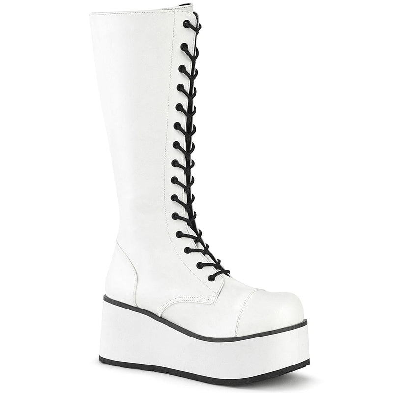 Demonia TRASHVILLE-502 Knee High Boot (White Vegan Leather)