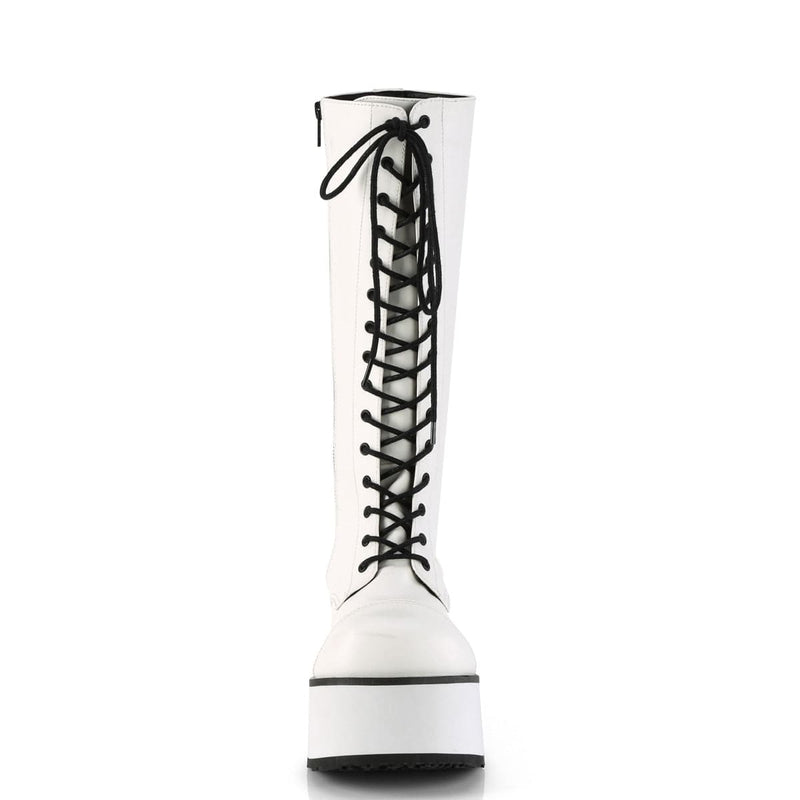 Demonia TRASHVILLE-502 Knee High Boot (White Vegan Leather)