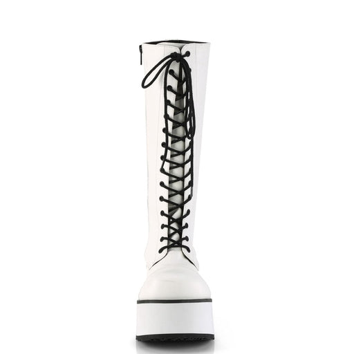 Demonia TRASHVILLE-502 Knee High Boot (White Vegan Leather)