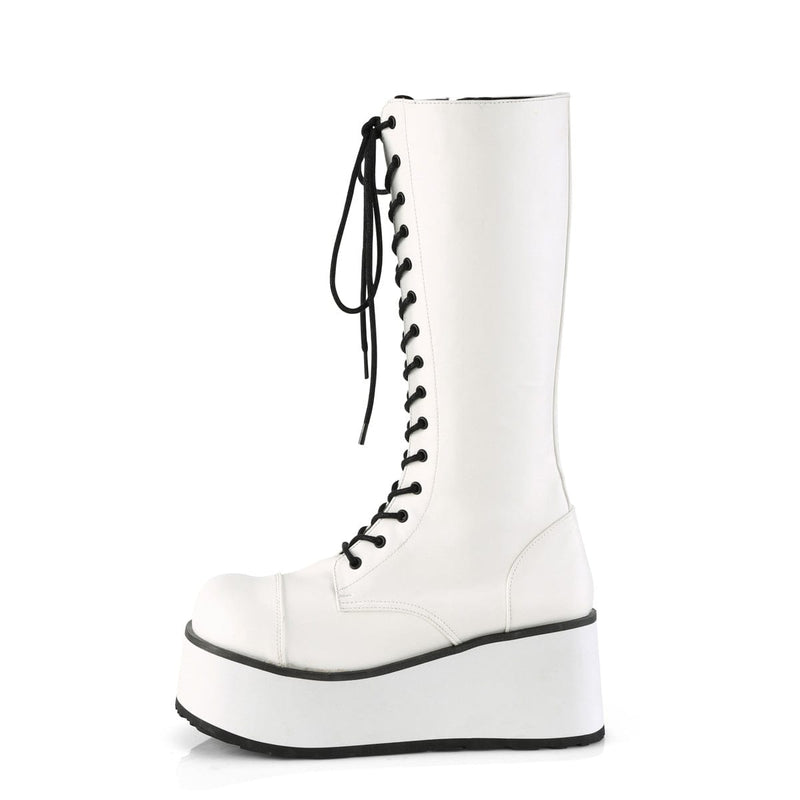 Demonia TRASHVILLE-502 Knee High Boot (White Vegan Leather)