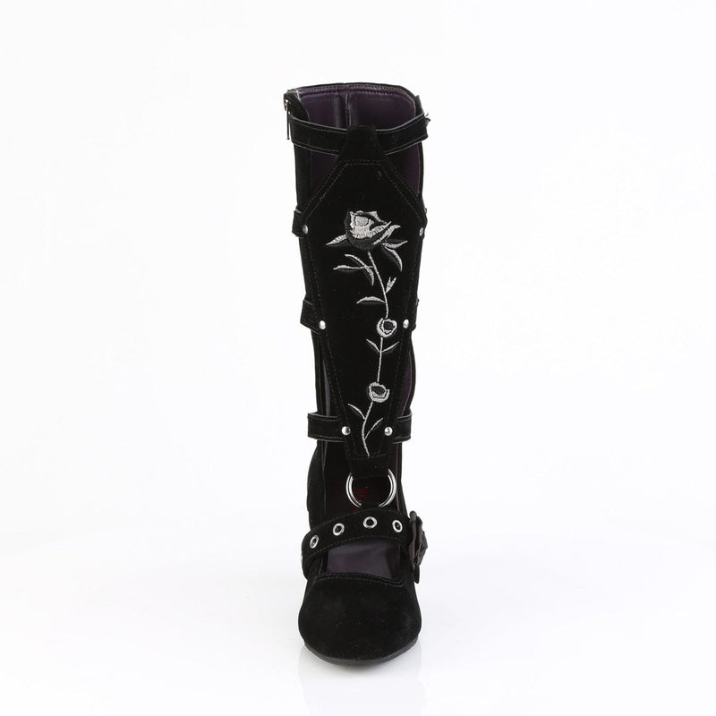 Demonia WHIMSY-118 Mid-Calf Boot (Black Vegan Suede)