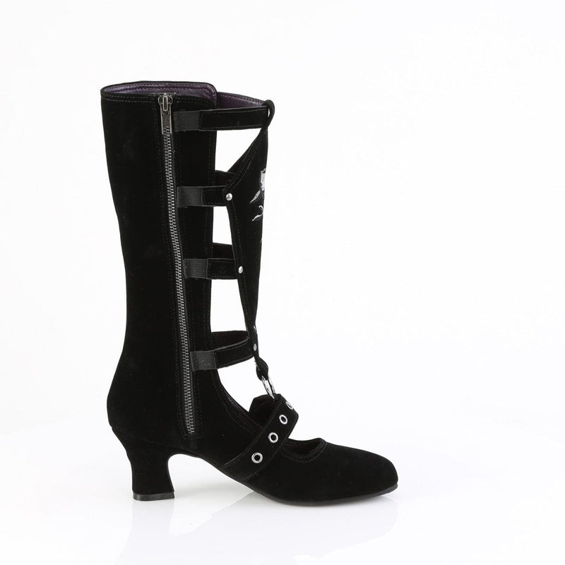 Demonia WHIMSY-118 Mid-Calf Boot (Black Vegan Suede)