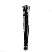 Devious DAGGER-3000 Thigh High Boot (Black Stretch Patent)