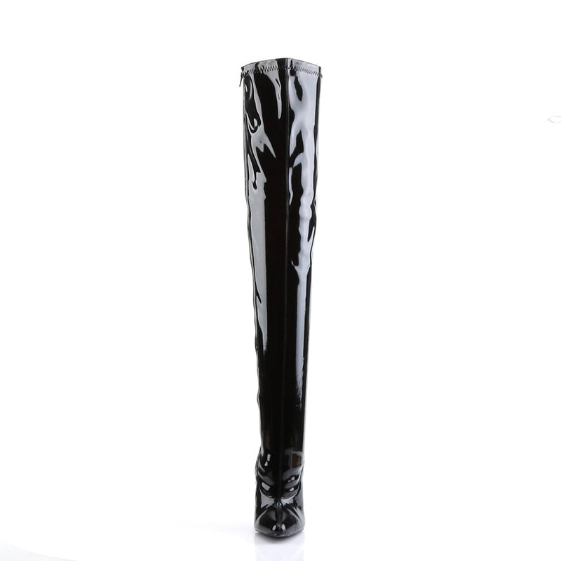 Devious DAGGER-3000 Thigh High Boot (Black Stretch Patent)
