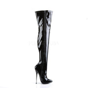Devious DAGGER-3000 Thigh High Boot (Black Stretch Patent)