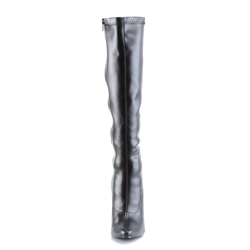 Devious DOMINA-2000 Knee High Boot (Black Stretch Pu)
