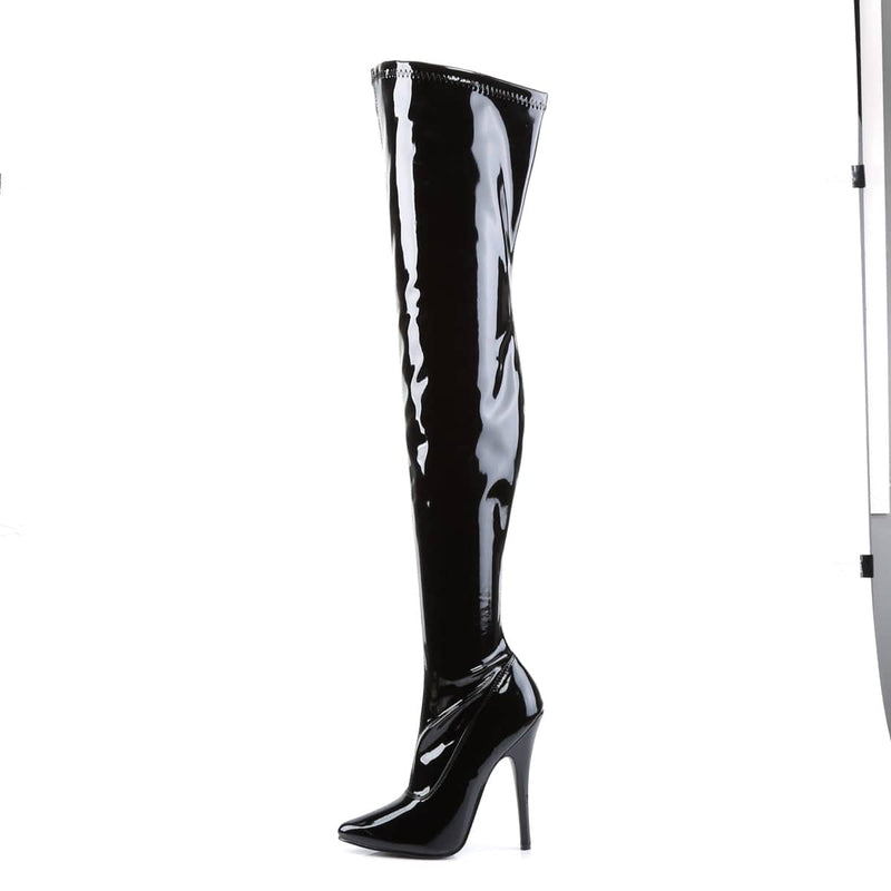 Devious DOMINA-3000 Thigh High Boot (Black Stretch Patent)