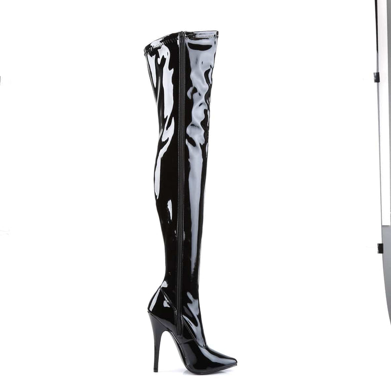 Devious DOMINA-3000 Thigh High Boot (Black Stretch Patent)