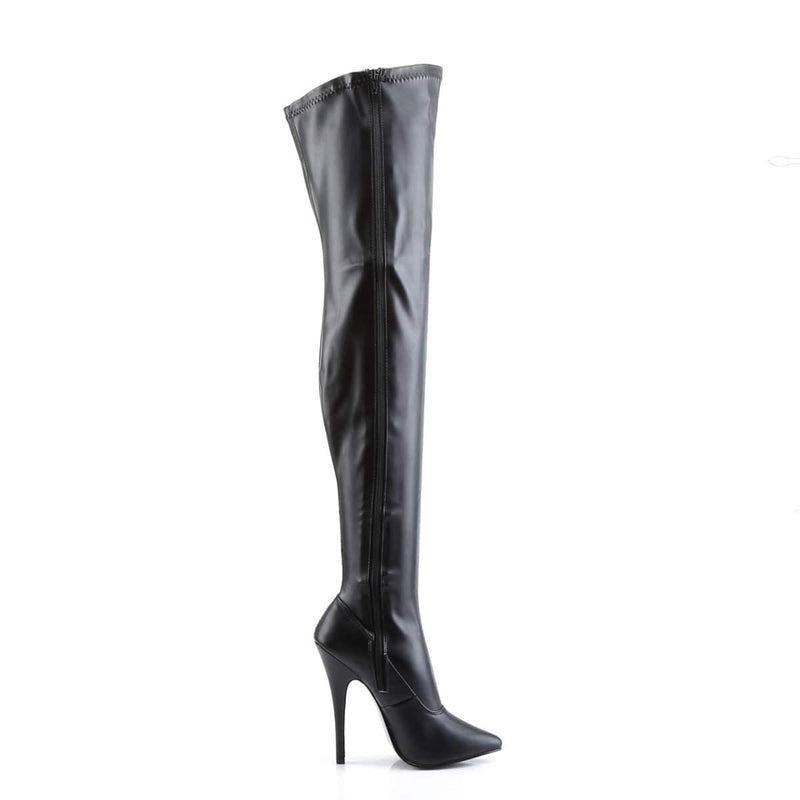Devious DOMINA-3000 Thigh High Boot (Black Stretch Pu)