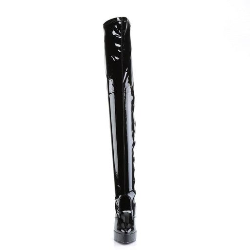 Devious INDULGE-3000 Thigh High Boot (Black Stretch Patent)