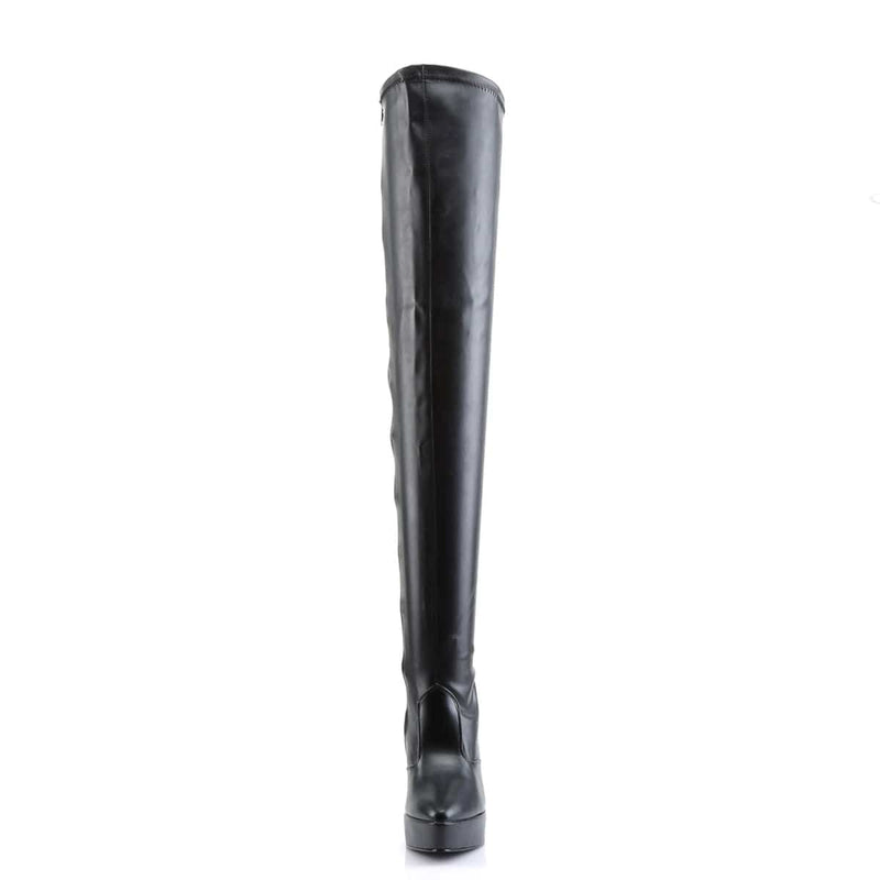 Devious INDULGE-3000 Thigh High Boot (Black Stretch Pu)