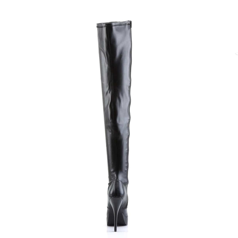 Devious INDULGE-3000 Thigh High Boot (Black Stretch Pu)