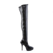 Devious INDULGE-3000 Thigh High Boot (Black Stretch Pu)