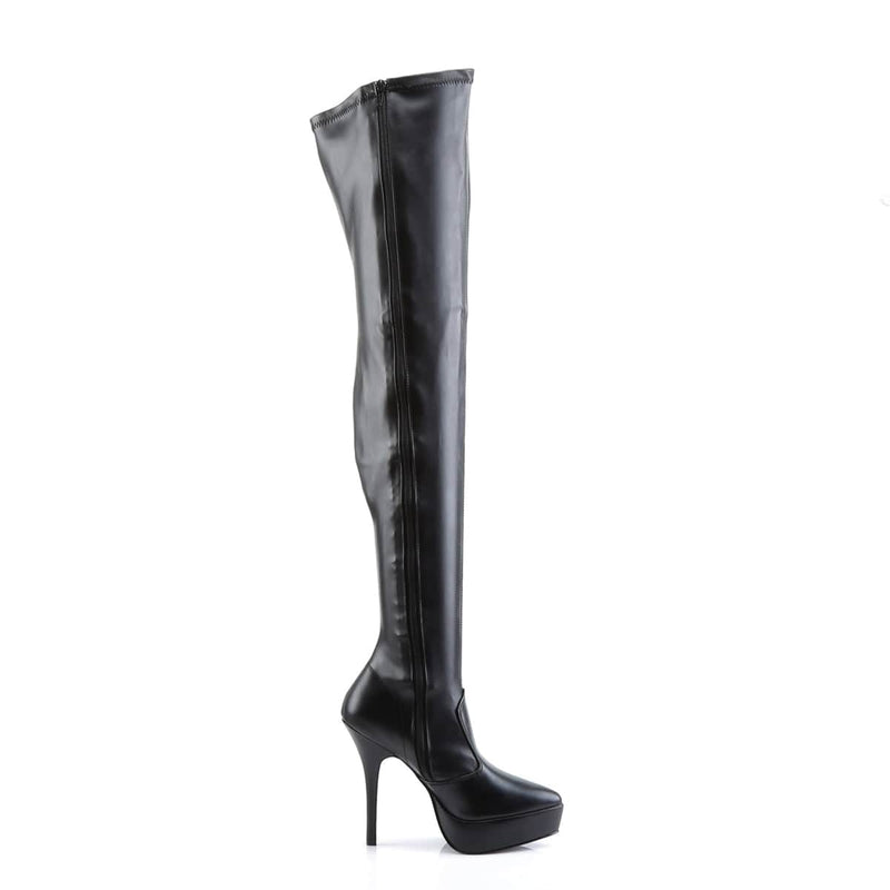 Devious INDULGE-3000 Thigh High Boot (Black Stretch Pu)