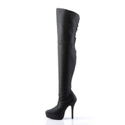 Devious INDULGE-3011 Thigh High Boot (Black Leather (P))