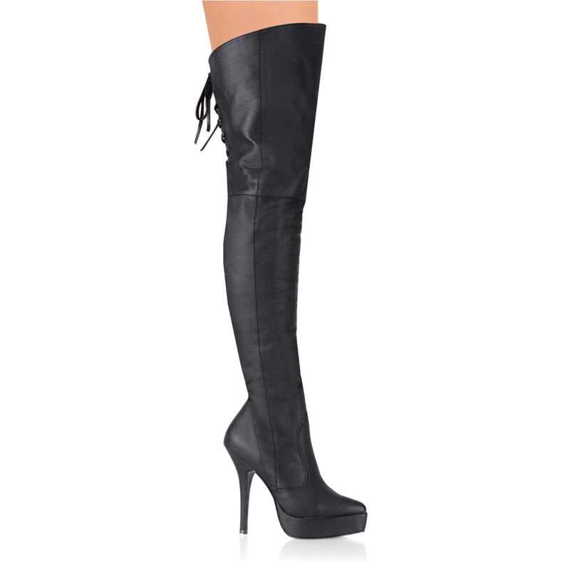Devious INDULGE-3011 Thigh High Boot (Black Leather (P))