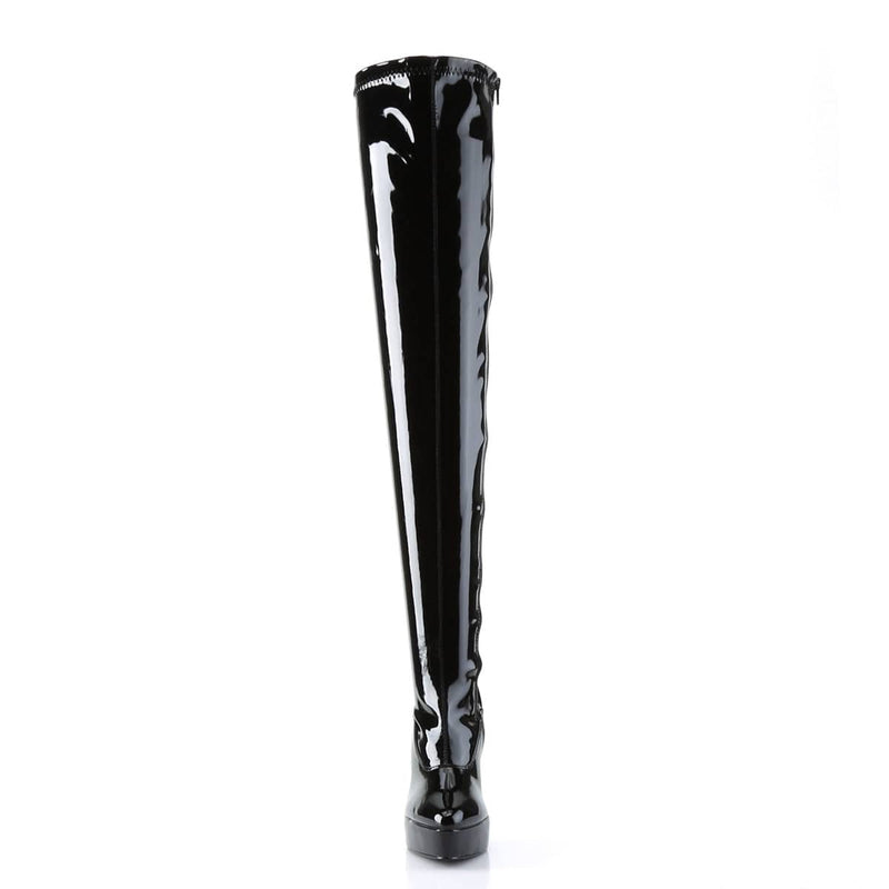 Devious INDULGE-3063 Thigh High Boot (Black Stretch Patent)