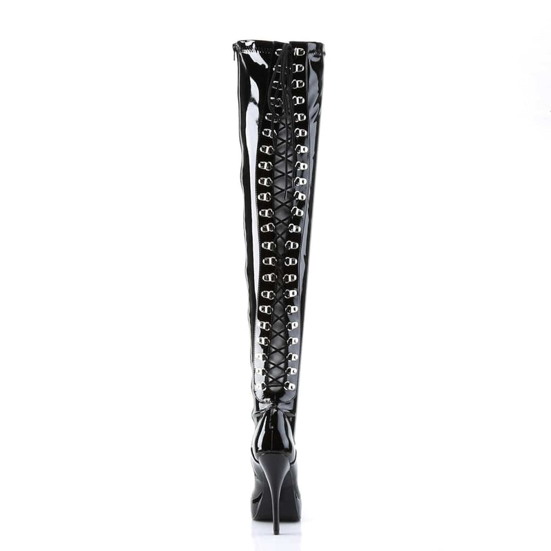 Devious INDULGE-3063 Thigh High Boot (Black Stretch Patent)