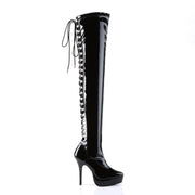 Devious INDULGE-3063 Thigh High Boot (Black Stretch Patent)