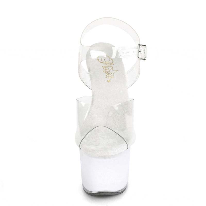 DISCOLITE-708 Clear/White Glow Platform Sandal Pleaser US Size (Women's): 5
