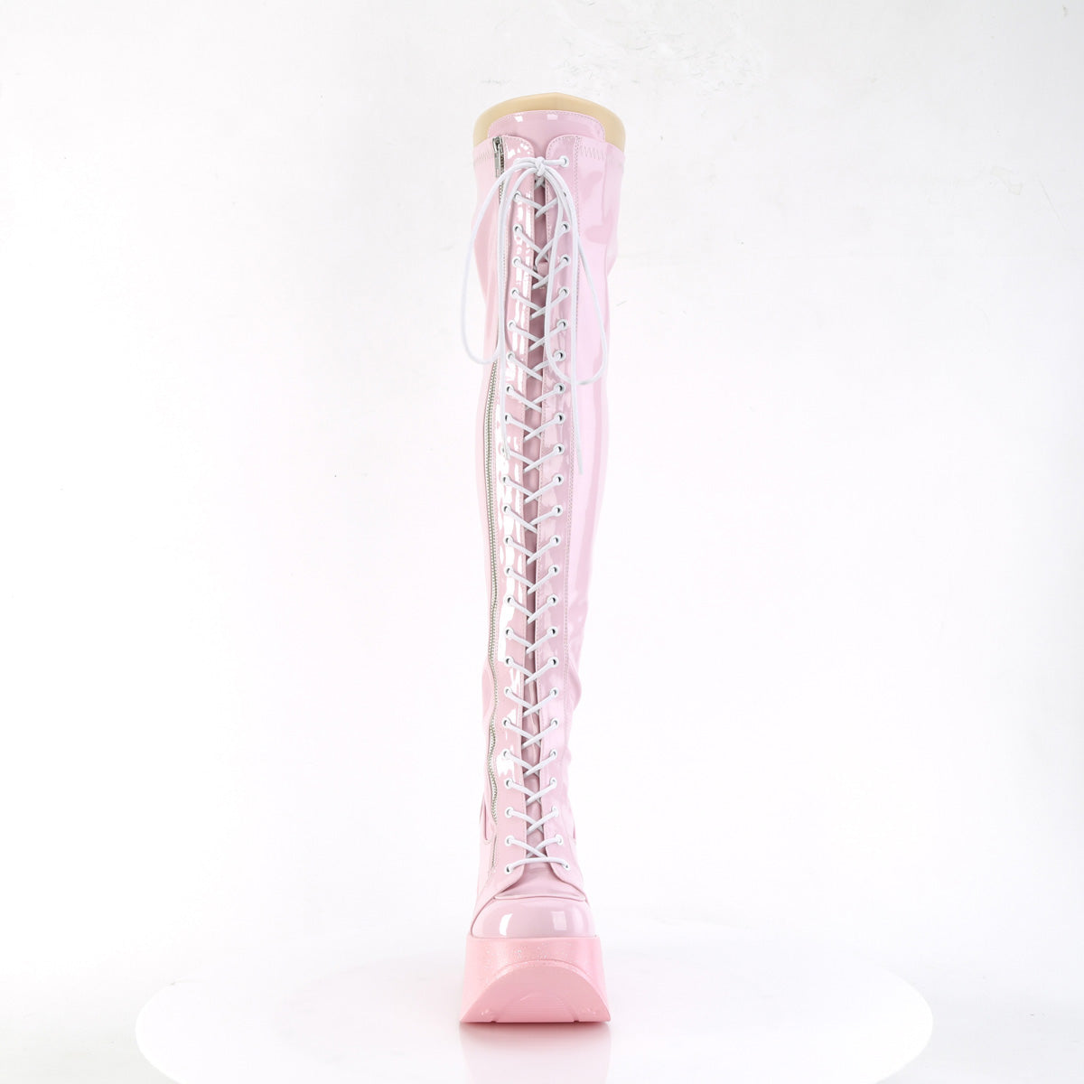 DYNAMITE-300 Baby Pink Holo Thigh Boots