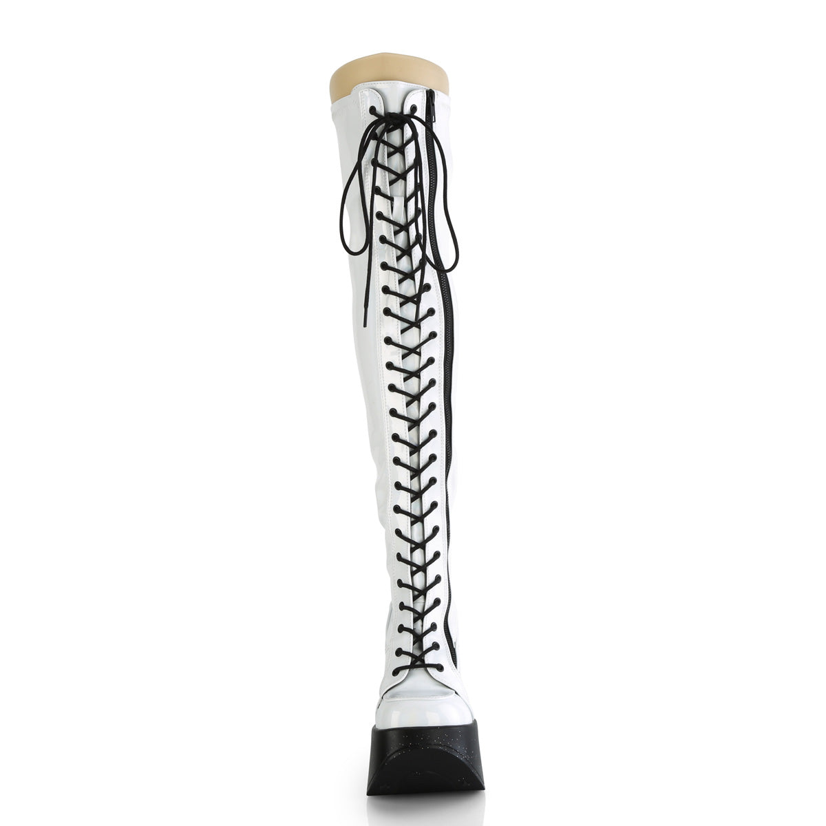 DYNAMITE-300 White Holo Thigh Boots