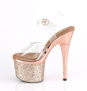 ESTEEM-708CHLG Clear/Rose Gold Chrome-Multi Glitter Platform Sandal Pleaser US Size (Women's): 5