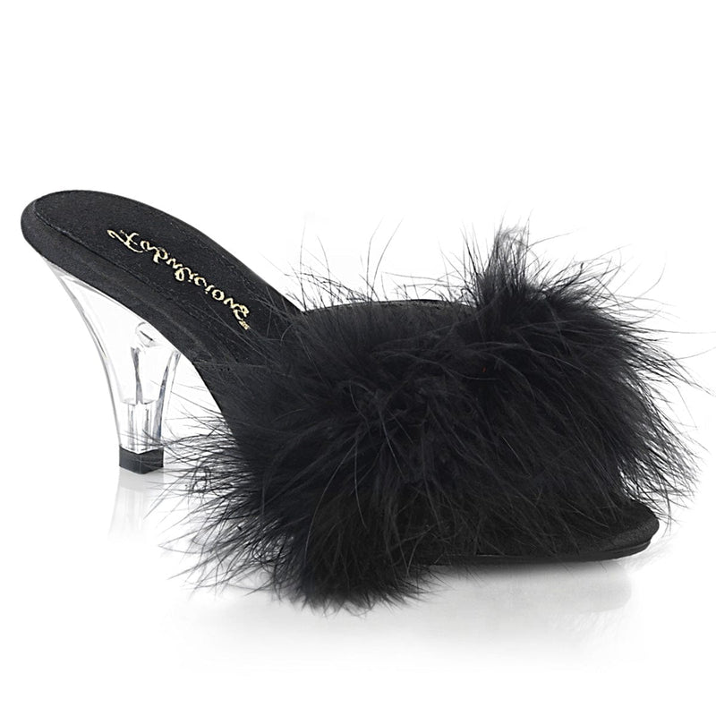 Fabulicious BELLE-301F Slide (Black Pu-Fur/Clear)