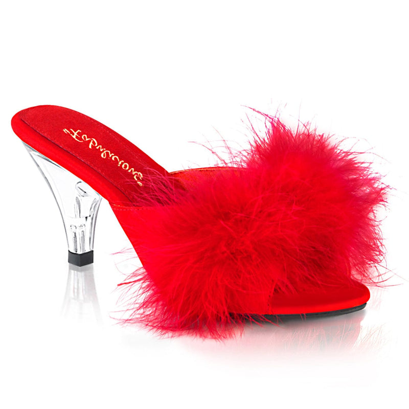 Fabulicious BELLE-301F Slide (Red Pu-Fur/Clear)