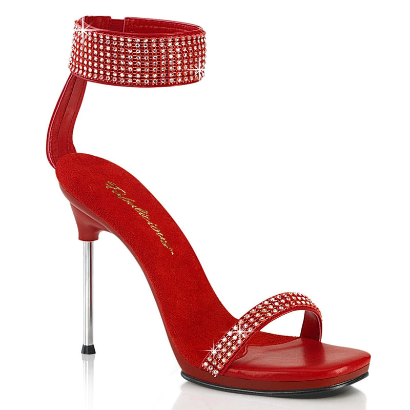Fabulicious CHIC-40 Sandal (Red Faux Leather-Rhinestone/Red)