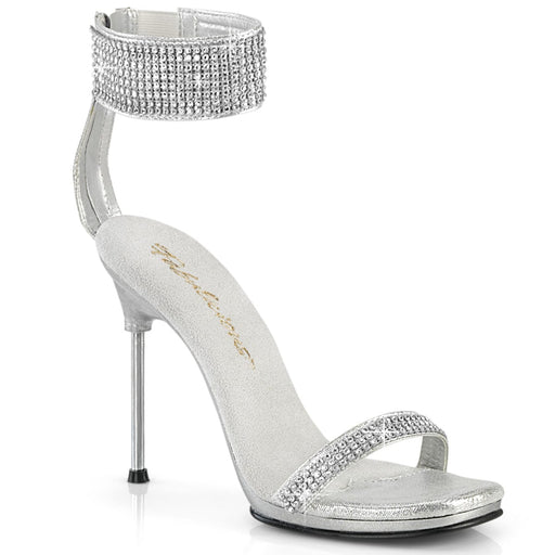 Fabulicious CHIC-40 Sandal (Silver Shimmery Fabric-Rhinestone/Silver)