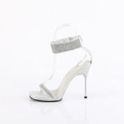 Fabulicious CHIC-40 Sandal (Silver Shimmery Fabric-Rhinestone/Silver)