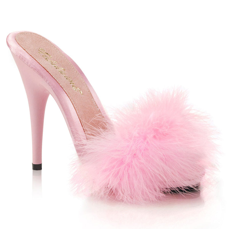 Fabulicious POISE-501F Slide (Baby Pink Satin-Marabou Fur/Baby Pink)