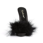 Fabulicious POISE-501F Slide (Black Satin-Marabou Fur/Black)