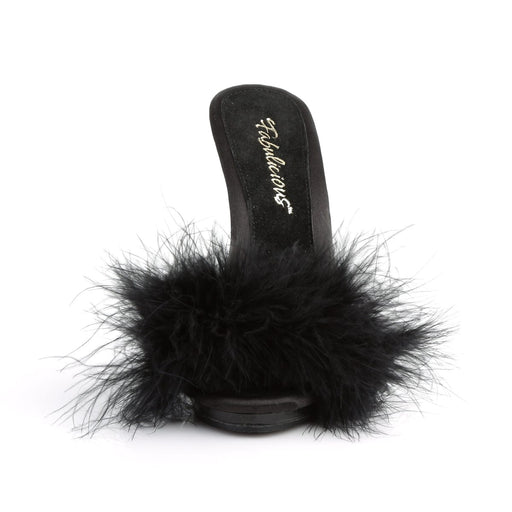 Fabulicious POISE-501F Slide (Black Satin-Marabou Fur/Black)
