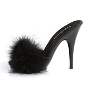 Fabulicious POISE-501F Slide (Black Satin-Marabou Fur/Black)
