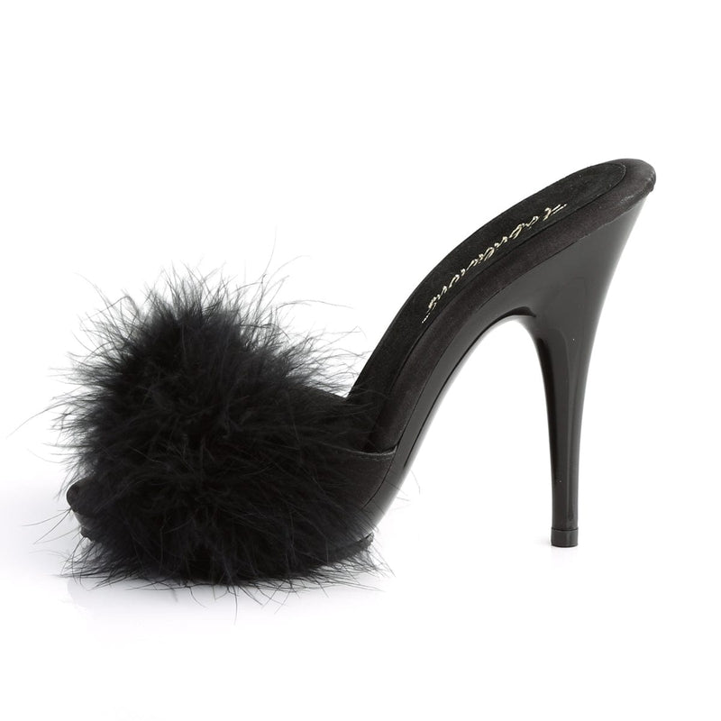 Fabulicious POISE-501F Slide (Black Satin-Marabou Fur/Black)