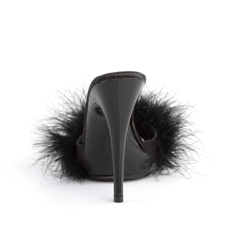 Fabulicious POISE-501F Slide (Black Satin-Marabou Fur/Black)
