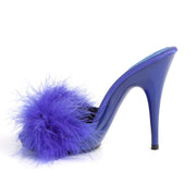 Fabulicious POISE-501F Slide (Blue Satin-Marabou Fur/Blue)