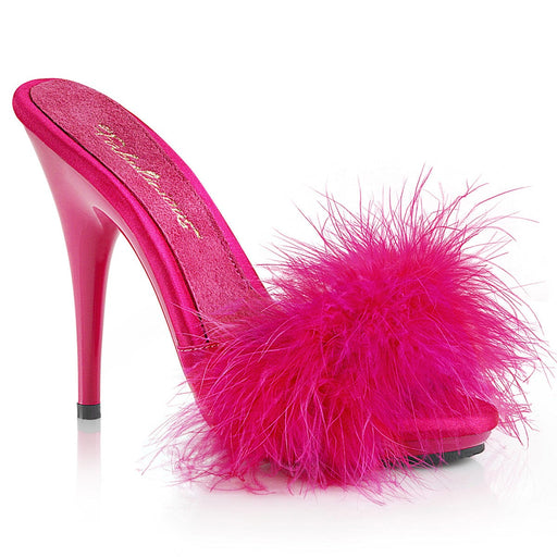 Fabulicious POISE-501F Slide (Hot Pink Satin-Marabou Fur/Hot Pink)