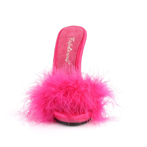 Fabulicious POISE-501F Slide (Hot Pink Satin-Marabou Fur/Hot Pink)