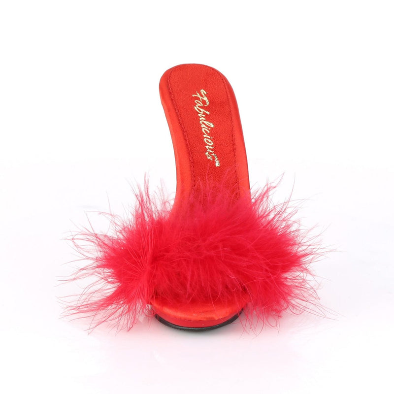 Fabulicious POISE-501F Slide (Red Satin-Marabou Fur/Red)