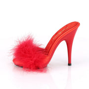 Fabulicious POISE-501F Slide (Red Satin-Marabou Fur/Red)