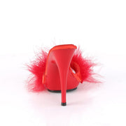 Fabulicious POISE-501F Slide (Red Satin-Marabou Fur/Red)