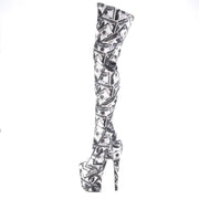 FLAMINGO-3000DP White-Black Stretch Fabric/White-Black Fabric Thigh Boot Pleaser US Size (Women's): 5