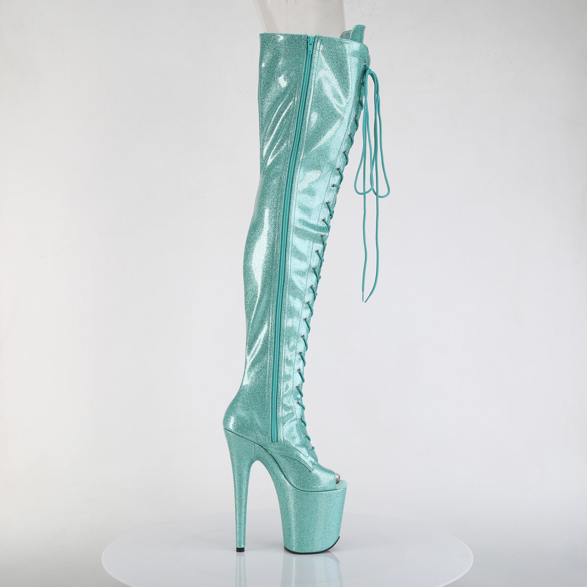 FLAMINGO-3021GP Aqua Glitter Patent Thigh High Boots