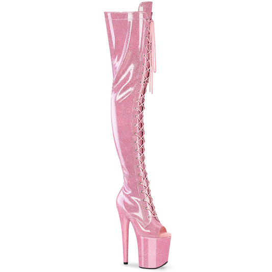FLAMINGO-3021GP Baby Pink Glitter Patent Thigh High Boots