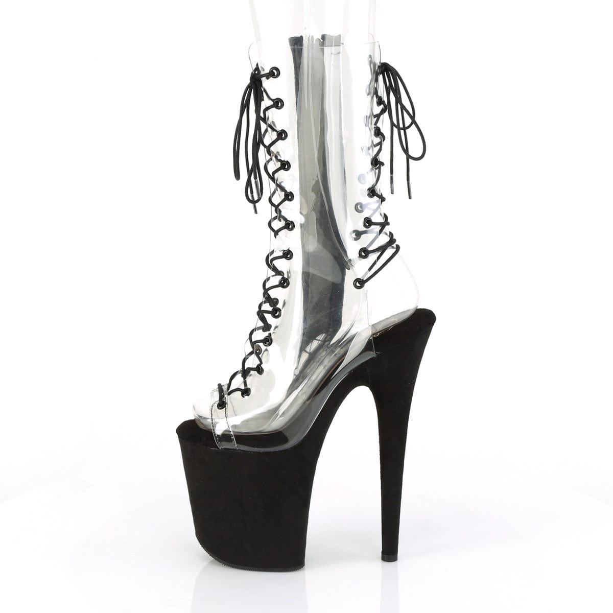 FLAMINGO-800-60FS Clear/Black Faux Suede Mid-Calf Boot Pleaser US Size (Women's): 5